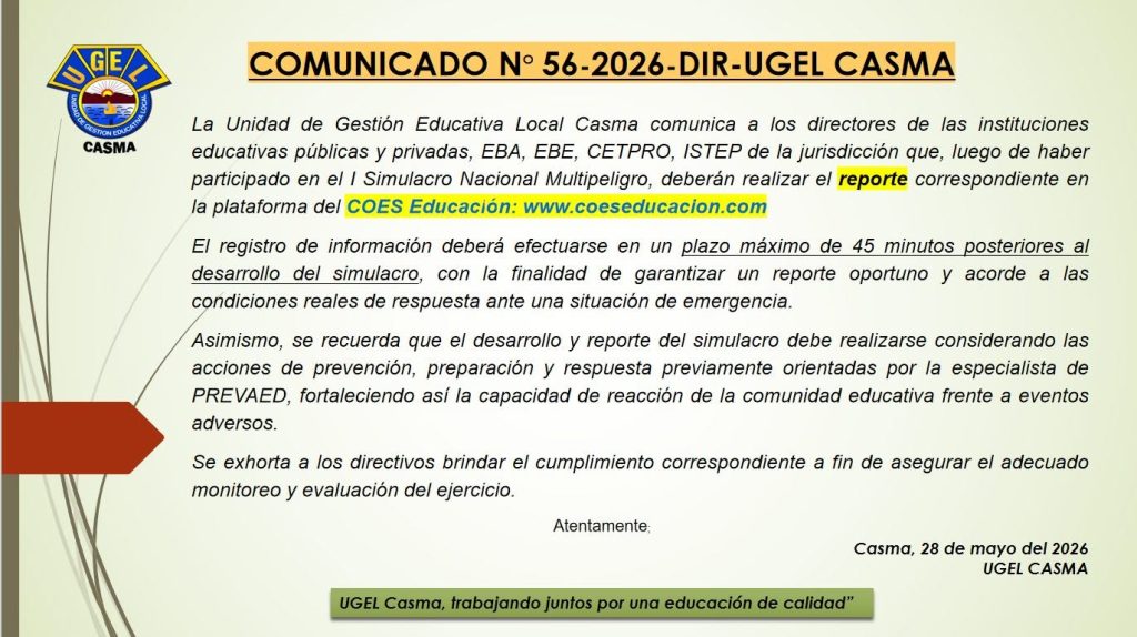 COMUNICADO N° 056-2026-DIR-UGEL CASMA 056